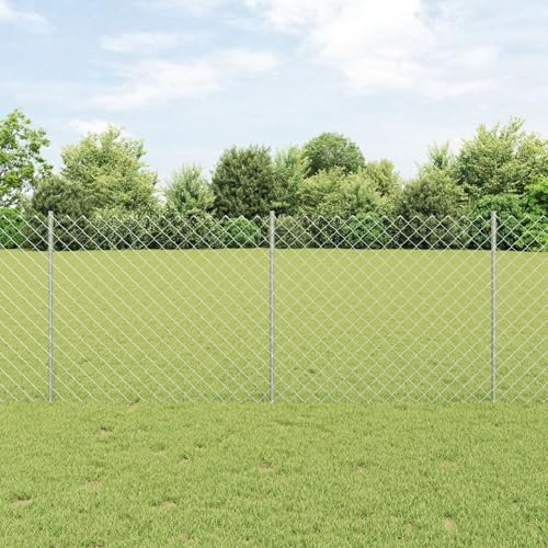 LAPOOH Chain Link Fence with 20 U Posts Silver 1x10 m Steel,Decorative Fence,Chain Link Fence,Fencing for Patio Outdoor Yard,Fence Panel-3336296
