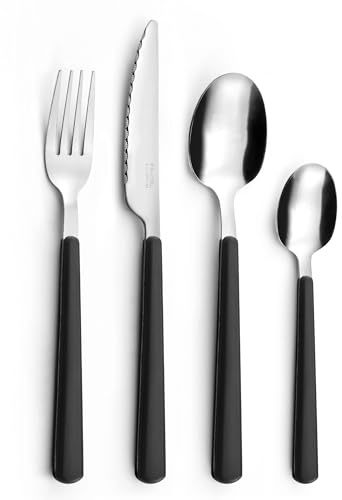 PRADEL ESSENTIEL - Ménagère 24 couverts de table pour 6 personnes - Tonic - Acier inoxydable 18/0, Finition Standard - Noir