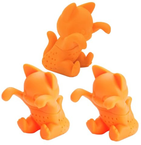 Luxshiny 3 Stück Katzen Tee Infuser Silikon Teefilter für Lose Orange Spülmaschinenfest zu Bedienen für Teeliebhaber Kreative Geschenkidee