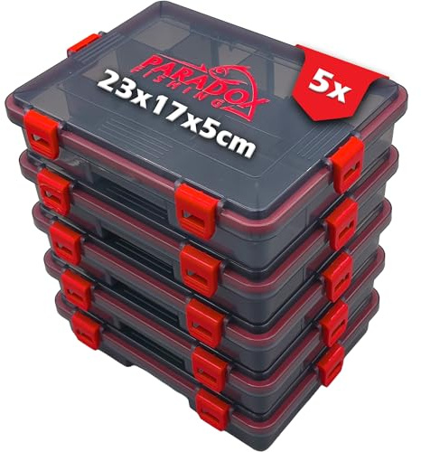Paradox Fishing wasserdichte Köderboxen I 5x Box S 23x17,5x5cm I Angelbox Köderbox Angeln Angelkoffer groß Tackle Box Angeln Angelkasten - für Angelzubehör