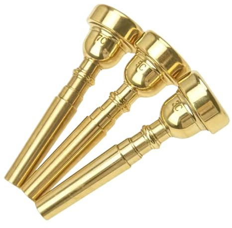 Harilla 3-teilige Trompetenmundstücke für Anfänger und professionelle Spieler. Robuster Ersatz für Musikinstrumente für Bühnenauftritte, Gold