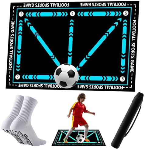Boloshine Fussball Matte, 90x60cm Trainingsmatte Rutschfeste Stoßdämpfende für Training Ballkontrolle Schritt-übungen, Silent Fußballmatte Trainingszubehör für Kinder Erwachsene