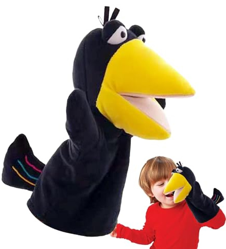 Handpuppen für Kinder - 9,84 Zoll Rabe Plüschpuppe - Gefüllte Tierpuppen für Kinder, gefüllt mit Rabe gefüllte Marionetten für Kinder mit beweglichem Mund