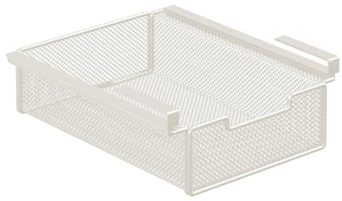 Milageto Tiroir Extensible à Glissières pour Étagère, Bac de Rangement en Métal Maillé, Organisateur de Cuisine sans Perçage, Solution de Rangement pour sous-Évier ou Placard, S