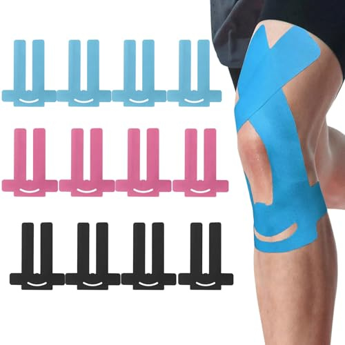 12 Pezzi Nastro Kinesiologico, Cerotti Pretagliati per Ginocchio, Traspirante e Impermeabile, Supporto Muscolare e Sollievo dal Dolore, Ideale per Sport, Fitness, Danza
