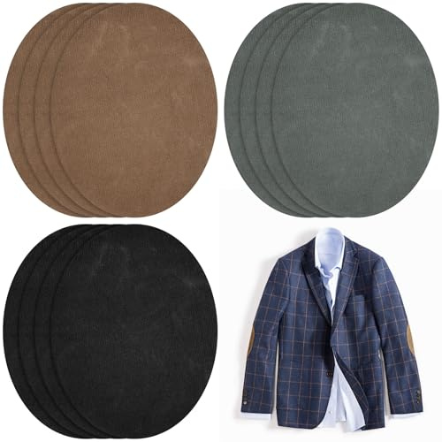 JAXICREY 12 Stück Ellbogen Patches, Flicken zum Aufbügeln Bügelflicken Wildleder(Schwarz/Grau/Hellkaffeebraun) Oval Aufbügelflicken Aufbügel Patches Lederflicken Sticker zum Aufbügeln für Kleidung