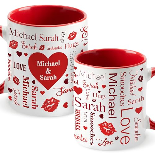 Easycosy Mug Personnalisé Texte, Cadeau Saint-Valentin Couple, Tasse à Café Personnalisable Prénom en Céramique Cadeau Homme Femme Petit Ami Petite Amie Anniversaire St Valentin Fabriqué en France