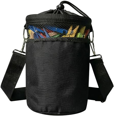 Nilioyul Clothes Peg Bag, Black Peg Bag for Washing Line with Shoulder Strap and Drawstring Closure, for Laundry Clothes Pegs, Indoor Outdoor Pegs Organizer Storage Use (28 x 13 cm)