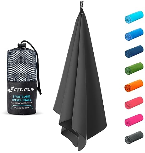 Fit-Flip Microfaser Handtücher - kompakt und leicht - Mikrofaser Handtuch schnelltrocknend - als Reisehandtuch, Sporthandtuch, Strandtuch - Badetuch groß (1x 140x70cm, Cool Grey)