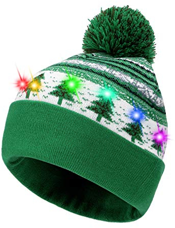 Hifot LED Leuchten Hut Mütze Stricken Helle und Bunte Xmas Christmas Weihnachten Warme Neuheit Strickmütze (Grüner Weihnachtsbaum)