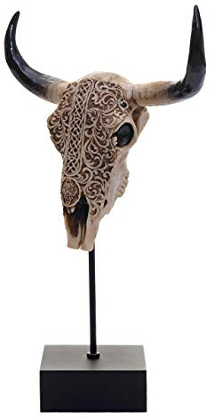 Mendler Deko Standfigur Kuhschädel HWC-D30 Polyresin 47x30x12cm | Stierkopf, Bulle, Tierkopf, Kuhkopf, Trophäe, mit Trival