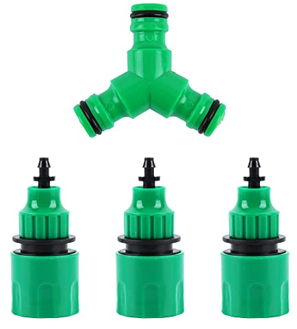 kungfu Mall Garden Water Hose Quick Connector Kits 1 PC Three-way connector Water diverter Snap On Hose Splitter + 3 PCS 3/8 Micro Hose Connector