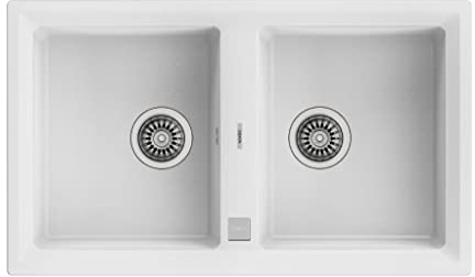 TEKA Fregadero Encastrado 2 Cubetas Granito Reversible, Negro, Profundidad 199mm, Desagüe Automático, Mueble 90cm, Stone 90 B-TG 2C AUTO