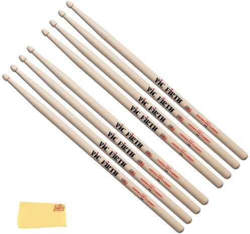 Vic Firth American Classic Series Drumsticks - 7A - American Hickory - Holz Tip - Natur- 4 Paar Value Pack