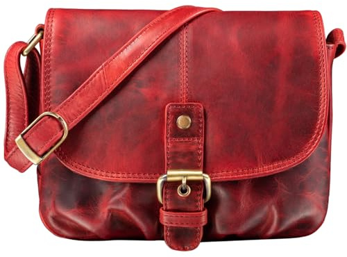 STILORD Iris Leder Handtasche Damen klein Vintage – Umhängetasche für Freizeit, Ausgehen & Party – Echtleder Abendtasche mit Fächern Farbe:Kara - rot