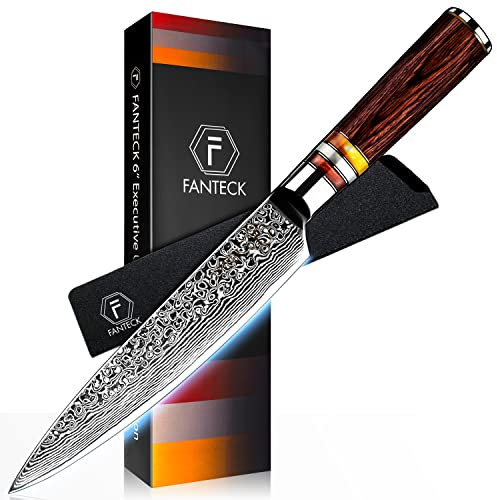 [6-Inch] Utility Damascus Knife FANTECK Paring Knife 67-Layer Stainless Steel VG10 Pro Razor Sharp Blade High Carbon Utility Fruit Peeling Knife Kitchen Chef Knife Gift Box-Ergonomic Pakkawood Handle
