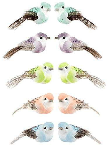 Ideen mit Herz Deko-Federvögel | künstliche Vögel | 5 cm x 2,4 cm x 2,3 cm | 5 Farben | 10 Stück