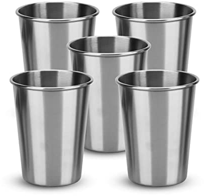 INTIRILIFE 5x Stapelbare Edelstahl Becher in 155 ml - Camping Outdoor Metall Becher Tasse Glas Trinkbecher Reisebecher- wiederverwendbar, bruchsicher BAP-frei ohne Plastik für Kinder geeignet