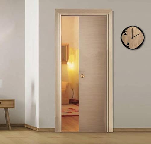 Porta scorrevole a scomparsa interno muro con chiusura Ammortizzata in laminato Rovere Sbiancato Finitura Ottone