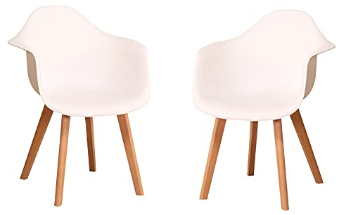 EGOONM 2er Set Esszimmerstühle Armlehne Retro Stuhl Holzbeinen Stuhl im Nordischen Stil-Weiß