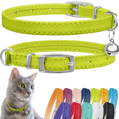 CollarDirect Leather Cat Collar with Removable Bell – Safety Elastic Strap (Breakaway Alternative) – Kitten Collar for Small & Big Boy & Girl Cats