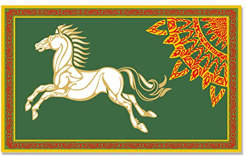 Lord Ring Rohan-Flagge, Banner 91 x 152 cm, Polyester mit 2 Messingösen, lebendige Farben, HD-Druck, Innen- und Außenbereich, Raumdekoration, Männerhöhle