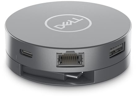 Dell 6-in-1 USB-C DA305 Multiport-Adapter – rundes Koaxialkabel, Plug and Play, integrierter USB-C – Grau