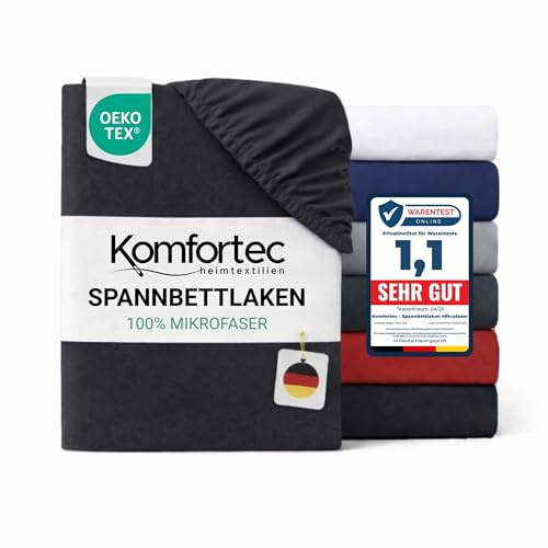 Komfortec Mikrofaser Spannbettlaken 140x200 cm – Weiches Spannbetttuch mit Rundumgummi – Fitted Sheet für Matratzen bis 30 cm – Anthrazit – Oeko-Tex – Pflegeleicht & Hautfreundlich – 90g/m²