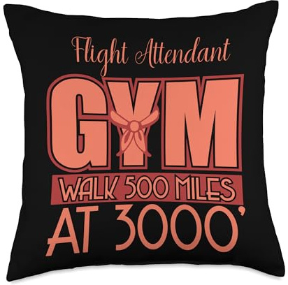 Flight Attendant Costume for Women Flight Attendant Gym Walk 500 Miles at 30000-Stewardess Throw Pillow, 18x18, Multicolor