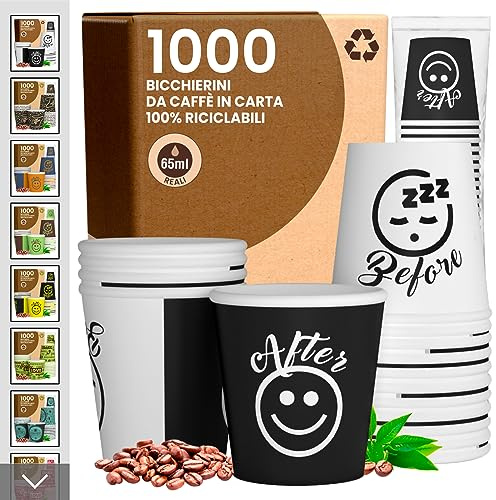 1000 Gobelets en Papier à Café 65ml DownupCUP Verres écologiques Biodégradables Jetables Petits à emporter Boissons Chaudes