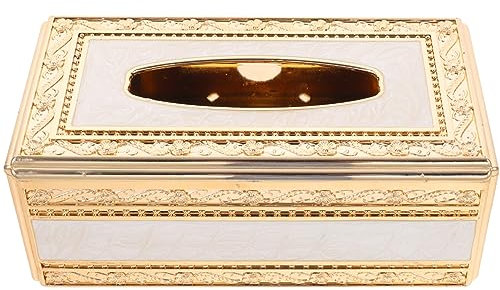 Cabilock Hochwertige Taschentuchbox Mit Luxuriösem Reliefmuster Eleganter -tissue-dispenser Für Zuhause Büro Und Hotels Gold Und Weiß