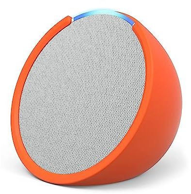 Echo Pop | Kompakter und smarter Bluetooth-Lautsprecher mit vollem Klang und Alexa | Weiß + „Made for Amazon“: Sleeve für Echo Pop (2023er Version), Orange