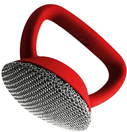 SOLUSTRE Kitchen Dish Brush Pot Scrubber with Ergonomic Silicone Handle Stainless Steel Mesh Chain Cleaner for Cast Iron Pan Metal Brush for Oven and Glass Basin Cleaning