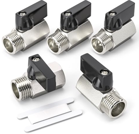 Bwintech 5 Pcs 1/4 BSP Female x Male Nickel Plated Brass Mini Ball Valve Shut-Off Valve