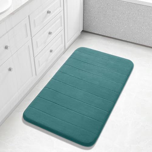 Yimobra Memory Foam Bath Mat Large Size, Soft and Comfortable, Super Water Absorption, Non-Slip, Thick, Machine Wash, Easier to Dry for Bathroom Floor Rug, 92 x 61 cm, Eggshell Blue