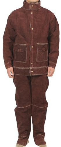 MECKOZ Rindsleder-Arbeitskleidung Anzug Flammhemmender Schweißeranzug Und Hochbelastbare Wärmeisolierende Hose Leder-Sicherheitsjacke(XXL)