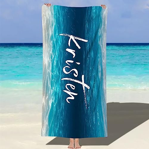 Jodimitty Mikrofaser Strandtuch Personalisiert Name für Erwachsene Kinder, Sandfrei Schnelltrocknend Leicht, für Strand Pool Bad Familienfeiern Partygeschenke, 120/152/180cm (Wasserrippel 2)