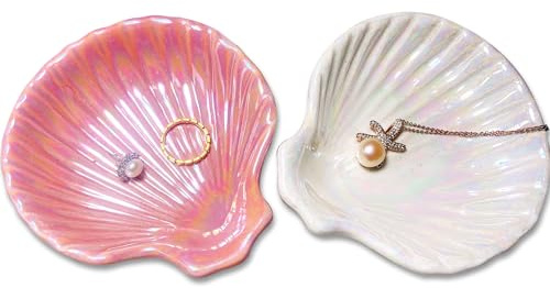 TaoTaoChong 2 st smyckeshållare i form av snäckskal, keramikbricka, kust, strand, snäckskal, dekor, dekorativ, smyckesorganisatör för ring/örhänge/halsband