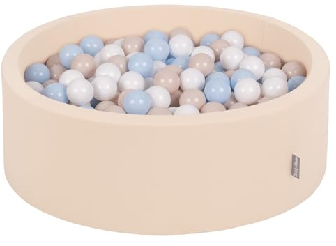 KiddyMoon Piscina De Bolas 90X30cm/200 Bolas ∅ 7Cm para Ninos, Beige: Beige Pastel/Azul Pastel/Blanco