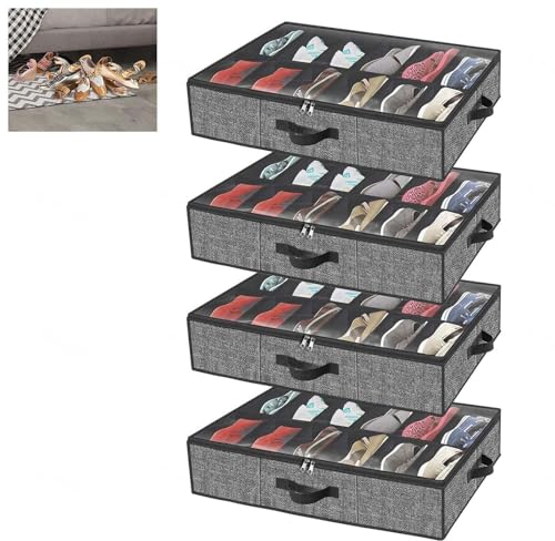 RYJYQYX Unterbettkommode Foldable für Schuhe Aufbewahrung, Unterbettbox mit transparenter Deckel, Unterbett Aufbewahrung Unterbett-Organizer Für Kinder Und Erwachsene,B-4Pcs