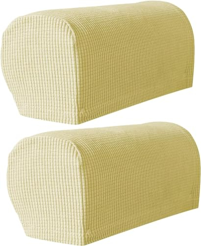MOTTK Sesselhussen mit 10 Drehstiften, Anti-Kratzer, hochdehnbarer Spandex, Coucharmbezug, rutschfester Möbelschutz für Sofa, Beige, 2 Stück