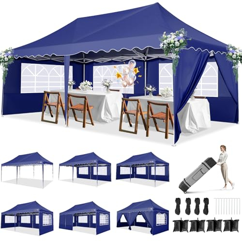 HOTEEL Pavillon 3x6 Faltpavillon 3x6 Wasserdicht Stabil, Partyzelt Faltbar Anti-UV 50+ Pop Up Gartenpavillon mit 6 Seitenwänden, 4 Sandsäcke, Tasche mit Rollen, für Hochzeiten Partys Markt, Navy Blau
