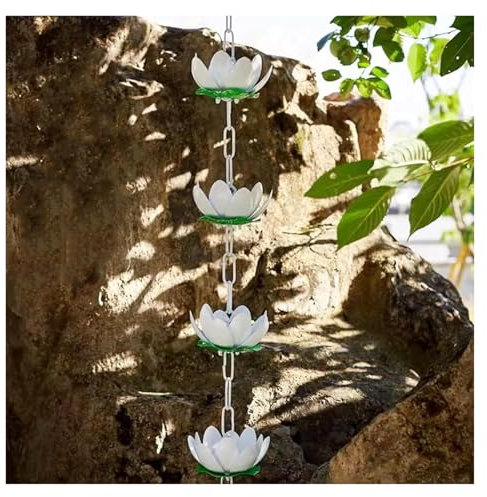 Catena antipioggia, Catena raccogli pioggia bianca in alluminio, estensione for catene antipioggia da esterno Lotus for giardino, decorazione for la casa, raccoglitore di acqua piovana, campanelli eol