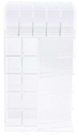 Support de rangement rotatif à 360°, 65 emplacements pour maquillage avec assemblage à faire soi-même, boîte de rangement en acrylique robuste pour rouges à lèvres, vernis à ongles, blanc