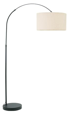 ValueLights | Black Metal Arched Stem Curved Arm Floor Lamp with Cream Boucle Shade for Living Room Lounge | Floor Lamps, Home Décor & Improvement Essential | Included LED Bulb
