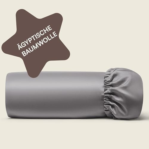 Amqua Bettlaken 140x200 - Baumwolle Grau | Spannbettlaken für hohe Matratzen (30cm Steghöhe) | Mako Satin Bettlaken für Boxspringbett