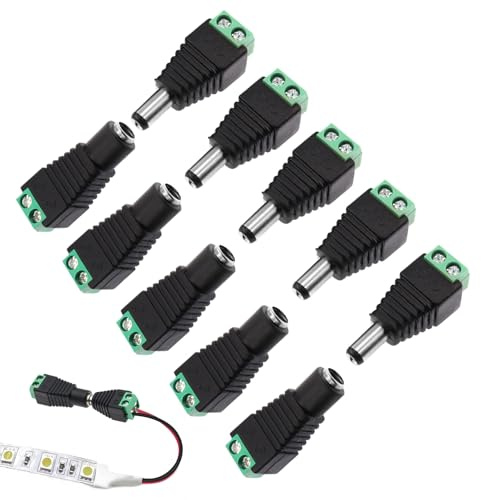 Connettori da 5,5 mm x 2,1 mm, 12 V, 5 paia di connettori di alimentazione jack maschio femmina da 12 V CC, adattatore per telecamere di sicurezza CCTV, strisce luminose a LED o altri dispositivi DC 5