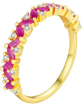 AMDXD Alliances en or jaune 9 K/14 carats, bague d'éternité, bague d'amitié délicate créée en laboratoire Rubis rose rouge marquise, or Au375/585, bague de mariage pour couple, bijoux véritable,