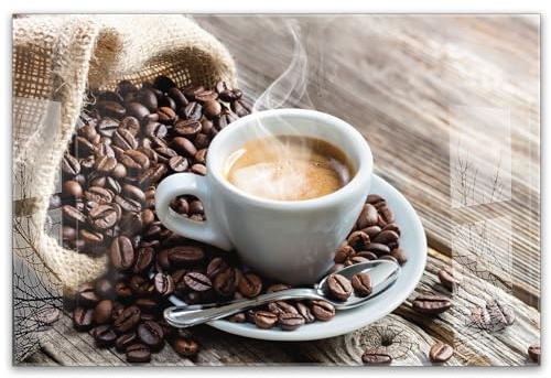 timalo Küchenbild aus Acrylglas modernes Wandbild Glasbild Deko Küche XXL Bild wie Glas | 60x40cm Kaffee, Espresso, Kaffeebohnen, rustikales Holz, Café Atmosphäre