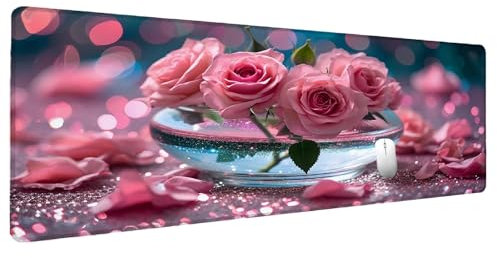 Rosa Mauspad Groß Mousepad XXL 1500x800mm Rose Mauspad Gaming Zubehör Gadgets, Desk Mat Schreibtisch Deko Schreibtischunterlage, Spezielle Oberfläche Wasserdicht Maus Pad Rutschfeste Gummibasis G-4